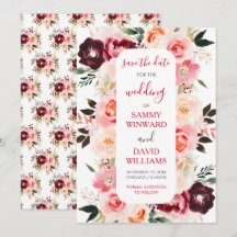 Burgundy Red and Blush Pink Floral Save The Date