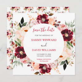 Burgundy Red and Blush Pink Floral Save The Date セーブザデート