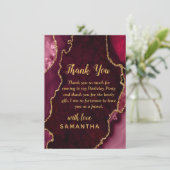 Burgundy Red and Gold Agate Birthday Party サンキューカード (スタンド正面)