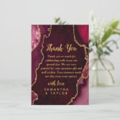 Burgundy Red and Gold Agate Marble Wedding サンキューカード (スタンド正面)