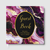 Burgundy Red and Gold Marble Agate Birthday Party ゲストブック (正面)