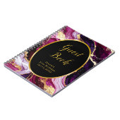 Burgundy Red and Gold Marble Agate Birthday Party ノートブック (左側)