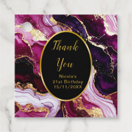 Burgundy Red and Gold Marble Agate Birthday Party フェイバータグ