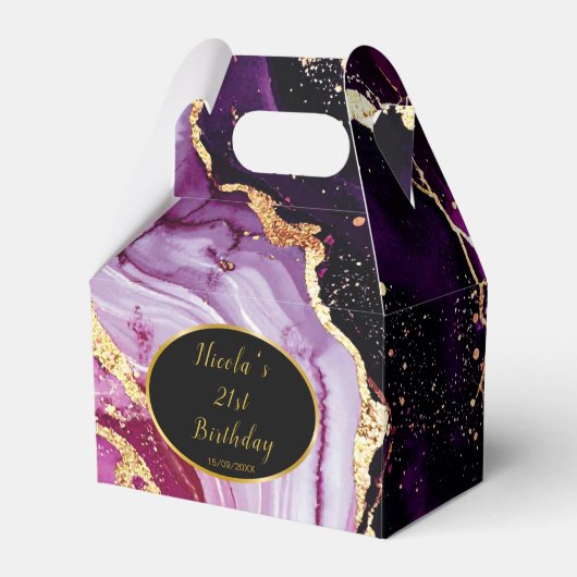 Burgundy Red and Gold Marble Agate Birthday Party フェイバーボックス (正面サイド)