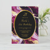 Burgundy Red and Gold Marble Agate Birthday Party 招待状 (スタンド正面)