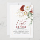 Burgundy Red and White Floral Rehearsal Dinner 招待状 (正面)