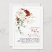 Burgundy Red and White Floral Wedding Anniversary 招待状 (正面)