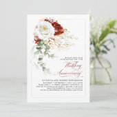 Burgundy Red and White Floral Wedding Anniversary 招待状 (スタンド正面)