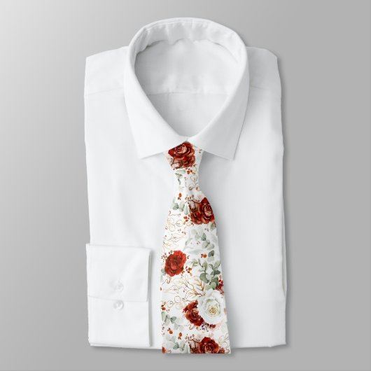 Burgundy Red and White Floral Wedding Neck Tie ネクタイ (タイ)