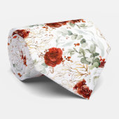 Burgundy Red and White Floral Wedding Neck Tie ネクタイ (ロール)