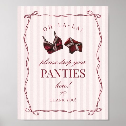 Burgundy Red Bachelorette Panties Please Sign ポスター (正面)