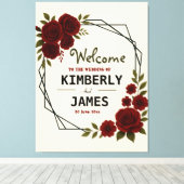 Burgundy Red & Black Geometric Wedding Modern  キャンバスプリント (インサイチュ (ウッドフロア))