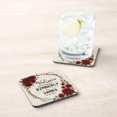 Burgundy Red & Black Geometric Wedding Modern コースター (右側)
