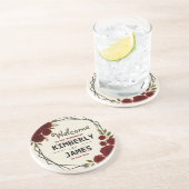 Burgundy Red & Black Geometric Wedding Modern  コースター (側面)