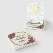 Burgundy Red & Black Geometric Wedding Modern  ストーンコースター (横)