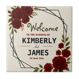 Burgundy Red & Black Geometric Wedding Modern  タイル