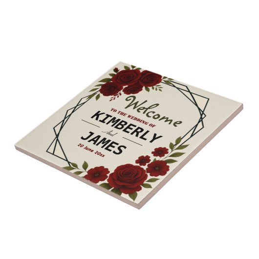 Burgundy Red & Black Geometric Wedding Modern  タイル (側面)