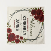 Burgundy Red & Black Geometric Wedding Modern  タペストリー (正面(横))