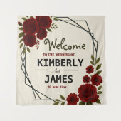 Burgundy Red & Black Geometric Wedding Modern  タペストリー (正面)