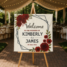 Burgundy Red & Black Geometric Wedding Modern 