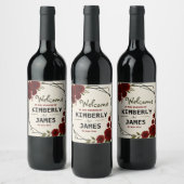 Burgundy Red & Black Geometric Wedding Modern ワインラベル (ボトル)