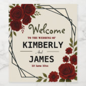 Burgundy Red & Black Geometric Wedding Modern ワインラベル (シングルラベル)