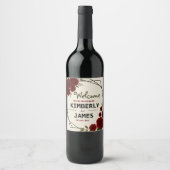 Burgundy Red & Black Geometric Wedding Modern ワインラベル (正面)