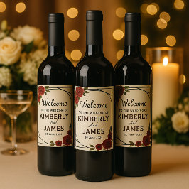 Burgundy Red & Black Geometric Wedding Modern  ワインラベル