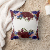 Burgundy Red Blue Navy Rose Flower Waterfall Drop クッション (ブランケット)