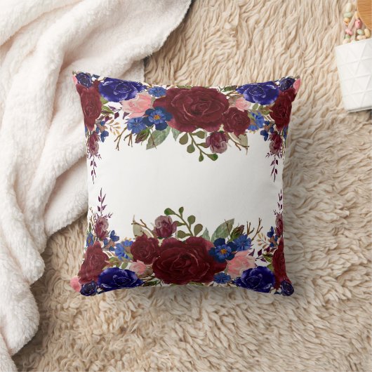 Burgundy Red Blue Navy Rose Flower Waterfall Drop クッション (ブランケット)