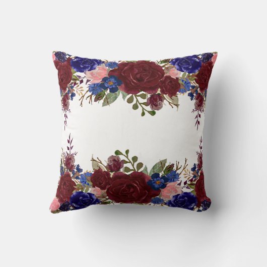 Burgundy Red Blue Navy Rose Flower Waterfall Drop クッション (裏面)