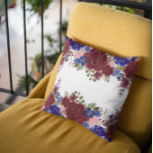 Burgundy Red Blue Navy Rose Flower Waterfall Drop クッション