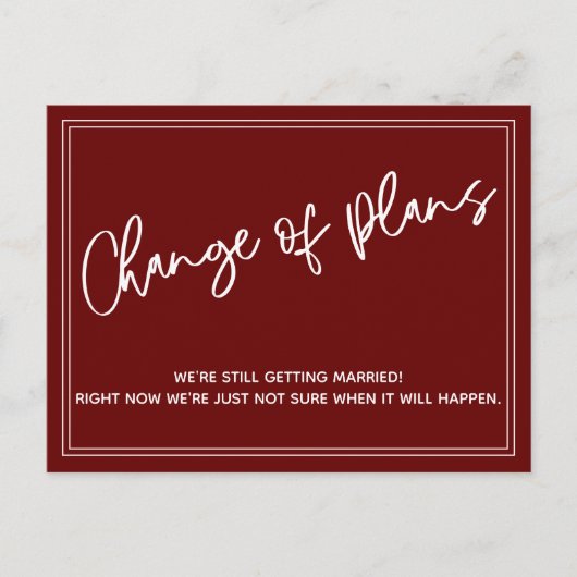 Burgundy Red Change Of Plans 結婚 Flended's ポストカード (正面)
