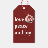 Burgundy Red Christmas Family Photo Love Peace Joy ギフトタグ (正面)
