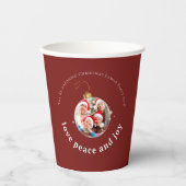 Burgundy Red Christmas Family Photo Love Peace Joy 紙コップ (正面)