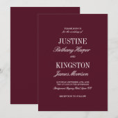 Burgundy Red Classic Script Wedding Invitation  招待状 (正面/裏面)