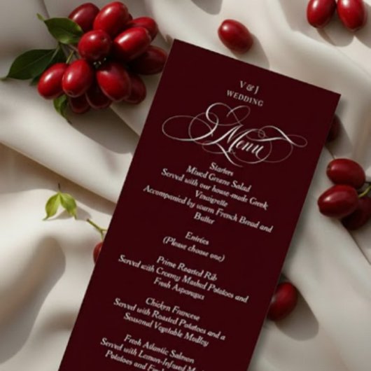 Burgundy Red Elegant Monogram Wedding メニュー