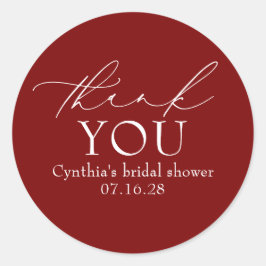 Burgundy Red Elegant Script Modern Thank You  ラウンドシール