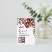 Burgundy Red Floral QR Code RSVP Wedding Website エンクロージャーカード (スタンド正面)