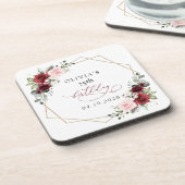 Burgundy Red Flowers, Pink Flowers, Birthday コースター (左側)