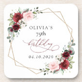 Burgundy Red Flowers, Pink Flowers, Birthday コースター (正面)