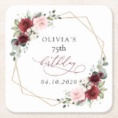 Burgundy Red Flowers, Pink Flowers, Birthday スクエアペーパーコースター (正面)