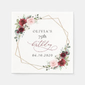 Burgundy Red Flowers, Pink Flowers, Birthday スタンダードカクテルナプキン (正面)