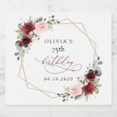 Burgundy Red Flowers, Pink Flowers, Birthday スパークリングワインラベル (シングルラベル)