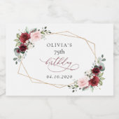 Burgundy Red Flowers, Pink Flowers, Birthday スパークリングワインラベル (シングルラベル)