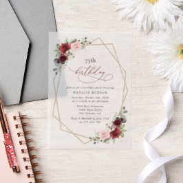 Burgundy Red Flowers, Pink Flowers, Birthday ベラム紙招待状