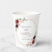 Burgundy Red Flowers, Pink Flowers, Birthday 紙コップ (裏面)