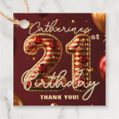 Burgundy Red Gold Balloons 21st Birthday Party フェイバータグ (正面)