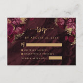 Burgundy Red Gold Floral Agate Script Wedding RSVP エンクロージャーカード (正面)