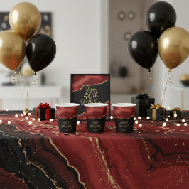 Burgundy Red Gold Glitter Abstract Watercolor 紙コップ